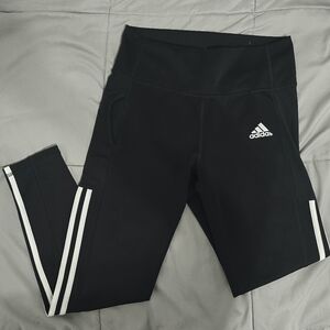 Adidas Black and White Leggings with Signature Stripes